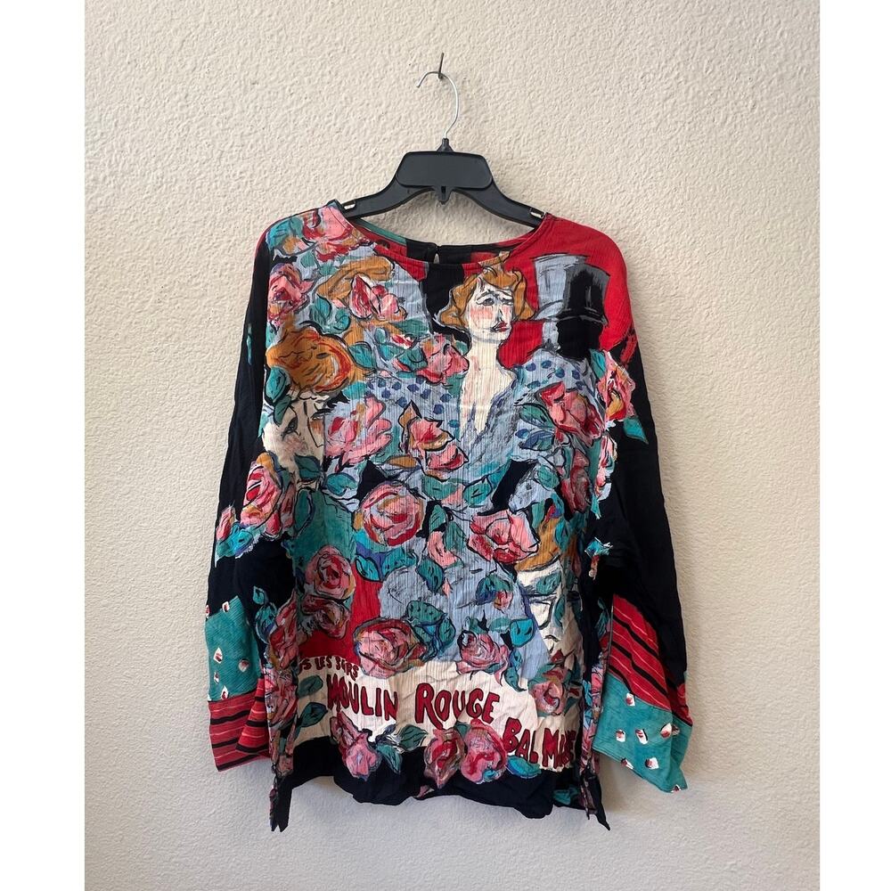 Vintage 1990s Carole Little Moulin Rouge long sleeve flowy top size M